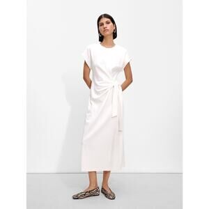 Parfois Womens White Midi Dress With Side Knot Tie Short Sleeve Size XS-S